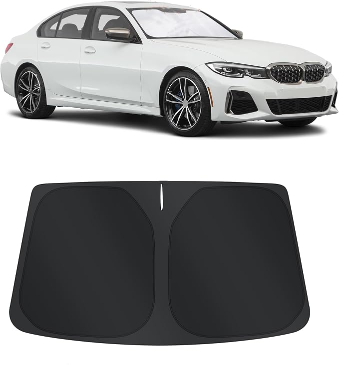 TINGLU Sun Shade for BMW 3 Series 2019-2025 2026 Accessories Windshield Sun Shade Window Shade UV Rays Protection Sun Visor Cover with Steering Wheel Sunshade Storage Bag
