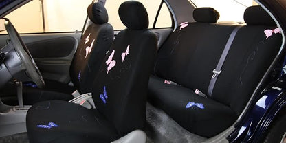 FH Group Full Set Butterfly Cloth Car Seat Covers - Universal Fit, Low Back Front Seat Covers, Solid Back Seat Cover, Washable Seat Cover for SUV, Sedan, Van, Black
