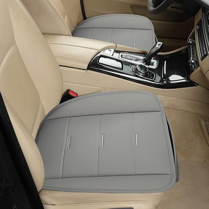 West Llama Bottom Seat Covers, Include 1 Pair Front Seat Protector and 1 Rear Seat Cover, Universal PU Leather Seat Covers for 90% Cars (Gray)