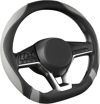 West Llama Flat Bottom Car Steering Wheel Cover for Nissan,D Shaped Steering Wheel Cover for Rogue,Altima,Kicks (Black+Gray-Standard Size)