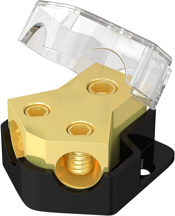Joinfworld 12V Power Distribution Block Car Audio 2 Way Ground Distribution Block 0/2/4 Gauge in 4/8/10 Gauge Out 12 Volt Amp Distribution Block Splitter for Marine Automotive Car Boat