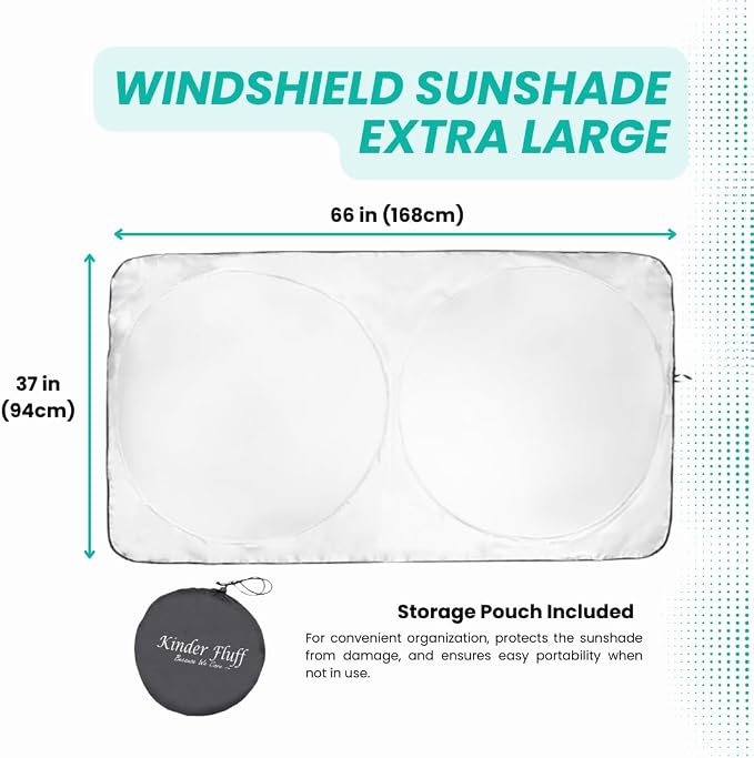 Windshield Sun Shade | Compatible for Dodge Ram 2500 (2010-2026) | Certified 99.87% UVB & 99.02% UVA Car Sun Shade. Award Winning Sunshade - Patented Technology | Car Shades by Kinder Fluff