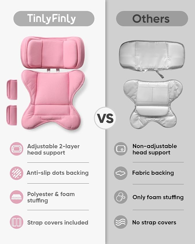 TinlyFinly Infant Insert Compatible with Doona, Graco, Britax, Chicco, Evenflo Car Seat, Adjustable Baby Head Body Support Cushion for Newborn to Toddler, Fits Infant Car Seat and Stroller (Pink)