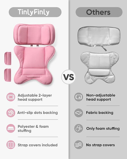 TinlyFinly Infant Insert Compatible with Doona, Graco, Britax, Chicco, Evenflo Car Seat, Adjustable Baby Head Body Support Cushion for Newborn to Toddler, Fits Infant Car Seat and Stroller (Pink)