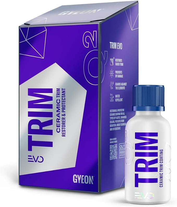Gyeon Trim Evo Ceramic Restorer Applicator Kit, Black Plastic, Hydrophobic SiO₂ Liquid Coating, Enhances Color Saturation, UV Protection, Durable Satin Finish, Restores Faded Auto Exterior