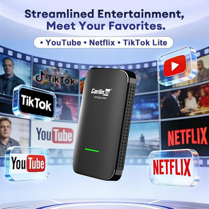 Carlinkit CP2A Pro Wireless CarPlay Adapter- Supports for Netflix/YouTube/TikTok Lite Streaming for Factory Wired CarPlay Cars, Wireless Android Auto & Car Play Dongle, USB-A/C, Online Upgrade