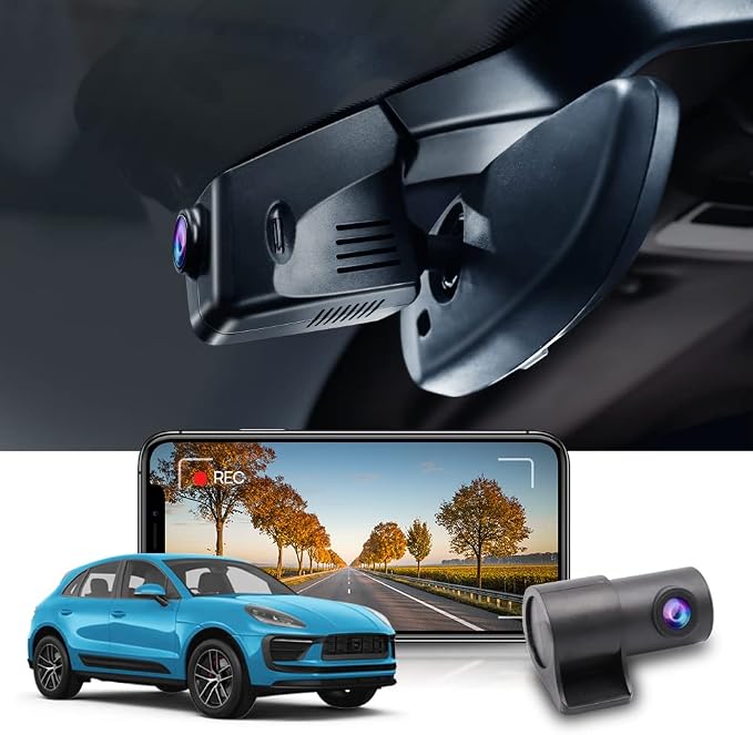 Fitcamx Front 2K+ Rear 1080P Dash Cam Suitable for Porsche Cayenne 958 92A E2 Macan 95B Panamera 970 (Model B), OEM Style, Dual HD Video, WiFi & APP, Loop Recording, G-Sensor, 64GB Card