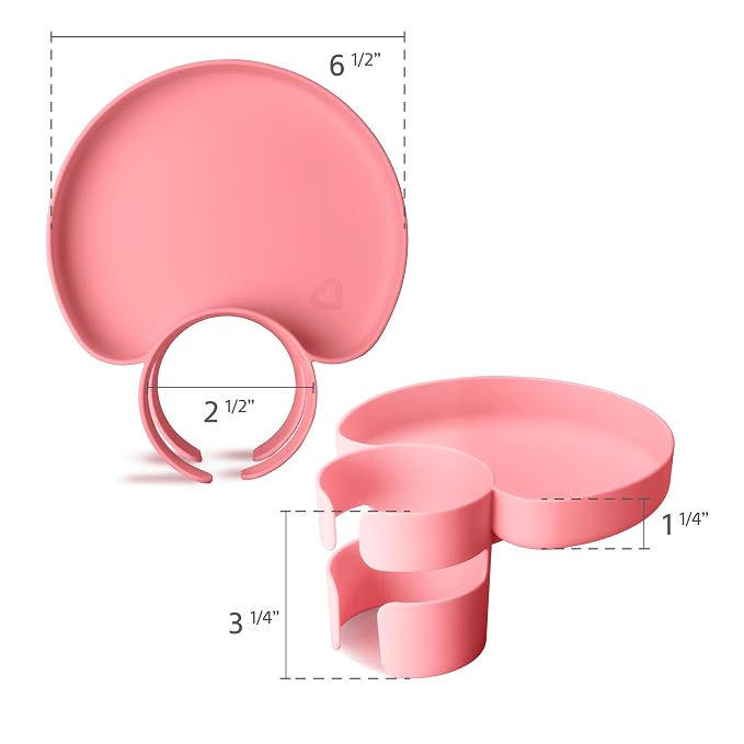 Munchkin Carseat Tray with Miracle 360 Sippy Cup for Toddlers 1-3 - Travel & Road Trip Accessory for Kids, Mess-Free Snacking and Spill Proof Drinking in The Car, Pink