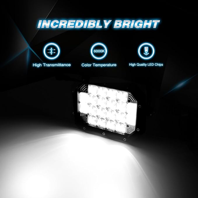 Nilight - 14039C-B LED Light bar 2PCS 7.4Inch 100W Spot & Flood Combo 8000LM 5D Square Off Road Fog Driving Lights Roof Bumper Work Light