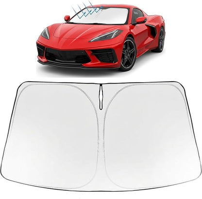 Proadsy Windshield Sun Shade for Chevrolet Corvette 2020-2026 Foldable Front Sunshade Protector Sun Visor Blocks UV Rays Keep Car Cooler Accessories