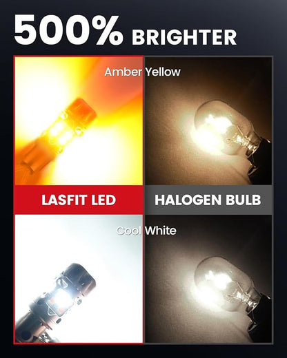LASFIT T3 1157 Switchback LED Bulbs with Built-in Resistor, 500% Brighter Dual-Color White Amber Turn Signal Lights, Error-Free CANBUS Ready 2357 2057 7528 BAY15D P21/5W DRL Parking Bulbs, Pack of 2