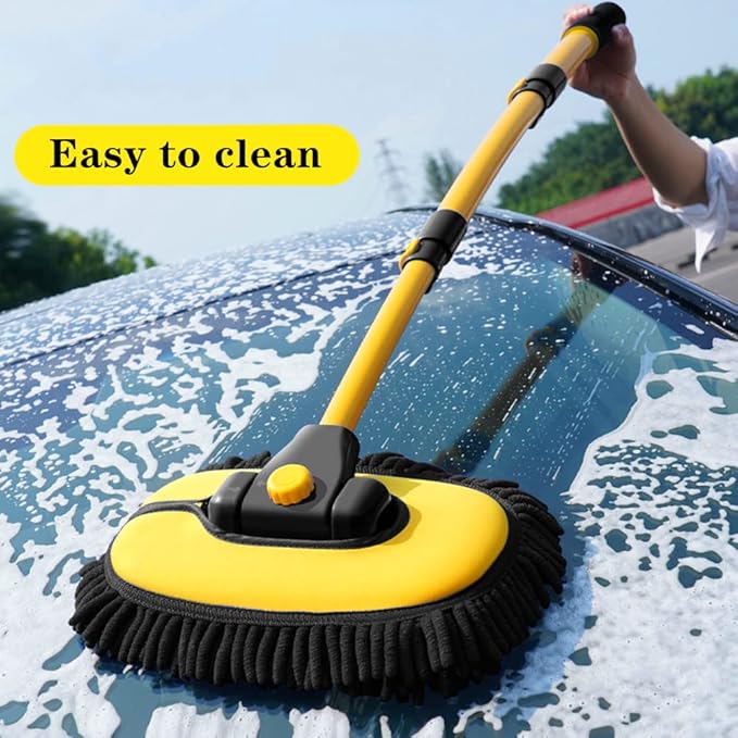 BMLEI Car Wash Brush with Long Handle, Microfiber Towels Car Wash Kit Cleaning Supplies, Car Wash Mop Mitt with 2 Replacement Head , Extension Pole Car Brush Cleaning Kit for Cars Trucks