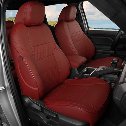 EKR Custom Fit Tacoma Front Car Seat Covers for Toyota Tacoma (Petrol & Hybrid) 2024 2025 2026 Double cab SR/SR5/TRD Sport/TRD Off-Road/Limited - Front Row Only,Faux Leather(Burgundy)
