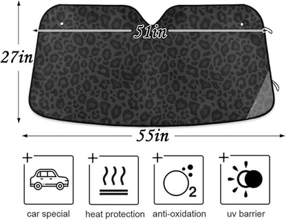 Black Leopard Car Windshield Sun Shade Animal Skin Print Foldable UV Ray Sun Visor Protector Sunshade to Keep Your Vehicle Cool (51" x 27.6")
