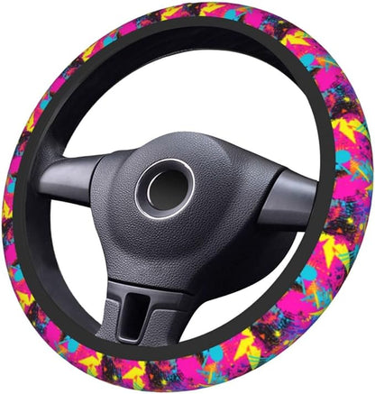 Retro 80s 90s Steering Wheel Covers Non Slip Neoprene Universal 15 Inch Steering Wheel Protector Car Cover for Men Women