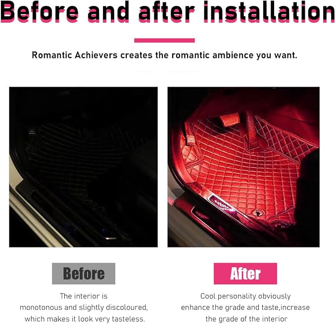 Car LED Strip Light, 24 LEDs RGB Neon Interior Atmosphere Lights, 12V Under Dash Ambient Night Light, Cigarette Lighter Auto Interior Decorative Lamp, Car Accessories (Red)