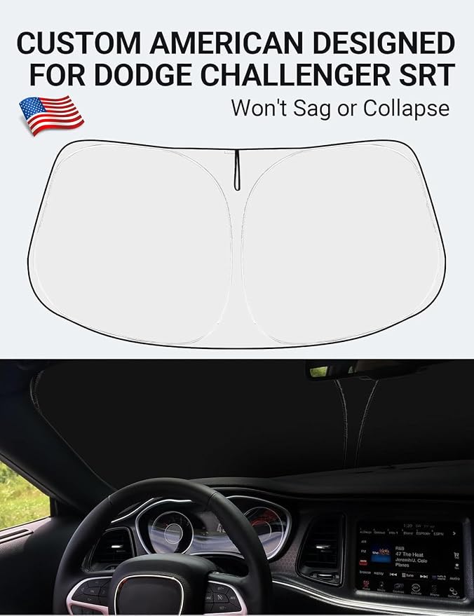 Proadsy 2026 Upgrade Front Windshield Sun Shade Foldable Sunshade Protector Custom Fit 2015-2023 Dodge Challenger Coupe, SRT Hellcat, Redeye, Widebody, SXT, RT Scat Pack, GT, RT, TA Coupe Accessories