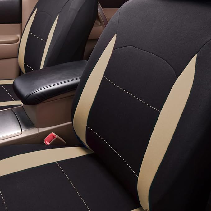 Flying Banner Car Seat Covers Set Beige Tan Front Seats Rear Bench Polyester car seat Protectors Easy installations Rear Bench Split Classic Man Lady