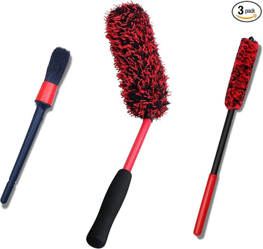 oesee Angled Wheel Brush Kit 3 Pack- Angled Microfiber Wheel Brush, Wheel Barrel Brush, Detailing Brush Scratch Free Calipers Wool Spoke Brush Cleans Brake Dust from Barrels& Hard to Reach Areas