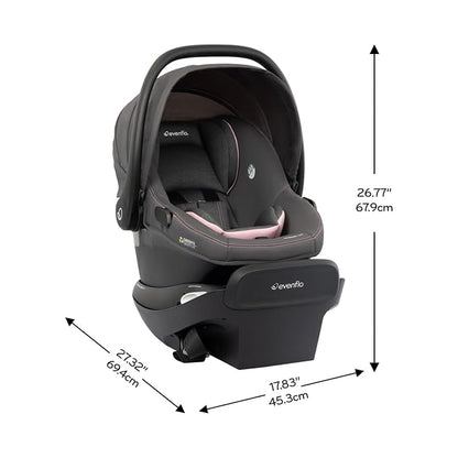 Evenflo Revolve180 LiteMax NXT Rotating Rear-Facing Lightweight Preemie and Infant Car Seat 3-30lbs with Green & Gentle. Easy Install with Base (Primrose Pink)