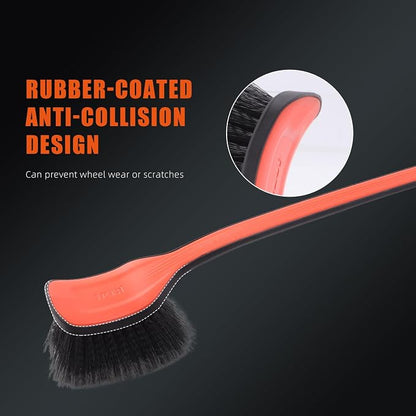 Fender Well Brush, 2Pcs Wheel Wells Cleaning Brush, Stiff Synthetic Bristles,Ergonomic Design Handle, Scrub Brush for Floor Mats, Car Wheel Hub Cleaning, Car Interior, Home Soft Flagged-Tip Bristles