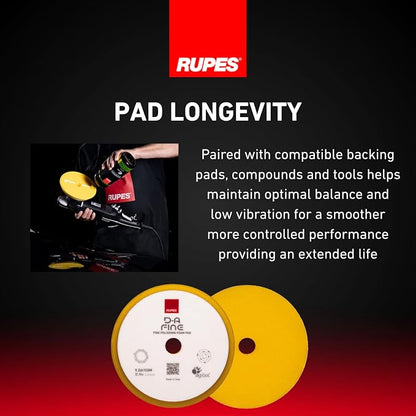 RUPES 9.DA150M Pack of 48 Yellow D-A Fine Finishing Foam Pads 150mm | Ideal for Paint Correction & Gloss Enhancement | Moderate to Fine Defect Removal | Compatible with 5" Backing Plate