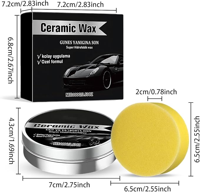 Ceramic Coating Wax for Cars, Strong Protection Car Polish Wax, Car Paint Scratch Repair Paste, Long-Lasting Protection Cream with Sponge (2Pcs)