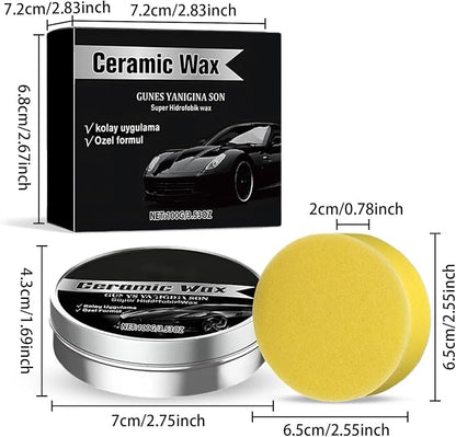 Ceramic Coating Wax for Cars, Strong Protection Car Polish Wax, Car Paint Scratch Repair Paste, Long-Lasting Protection Cream with Sponge (2Pcs)