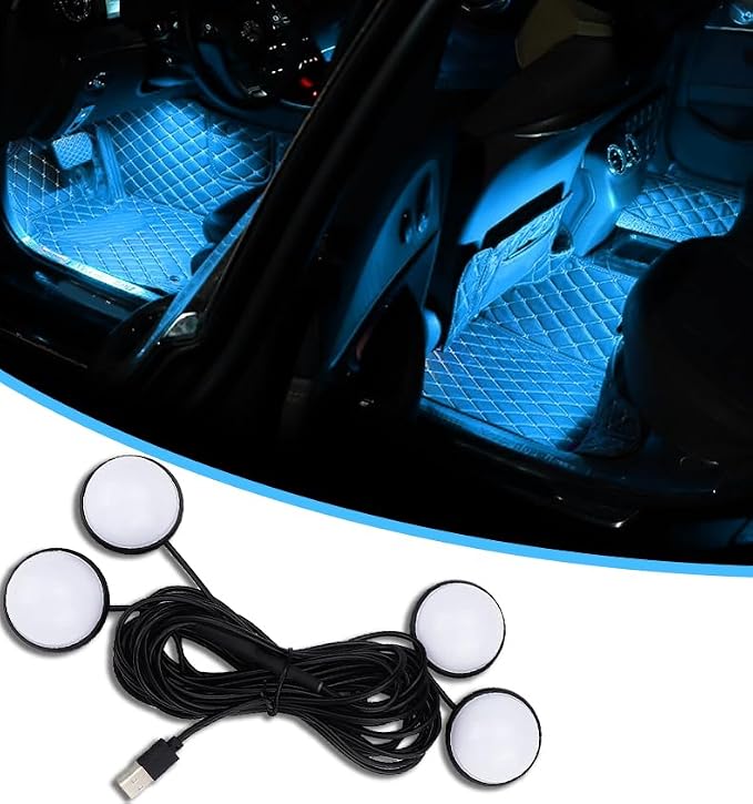 Car Interior LED Lights,Car Accessories, Automotive Ambient Neon Light Kit with USB Port, Gifts for Men and Women, 4 in 1 Decoration Lights for Car, Garden, Home, Party (ice/Blue)