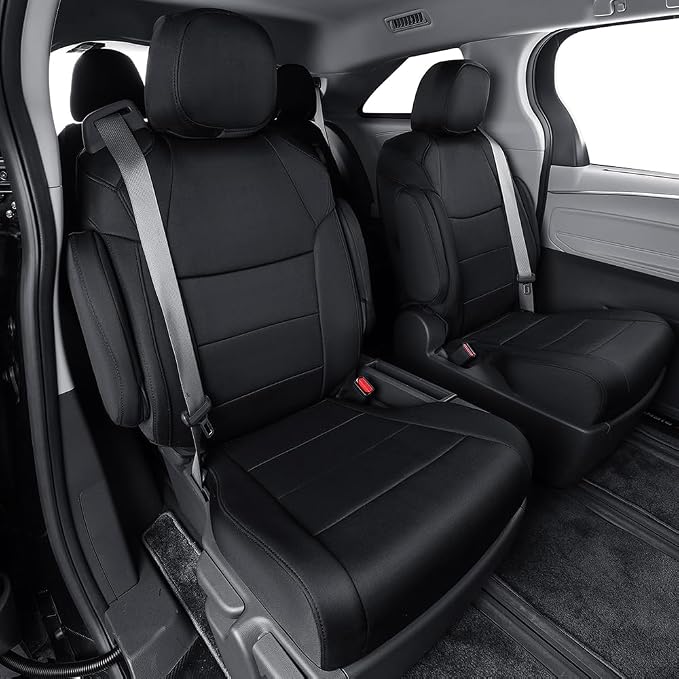 EKR Sienna Seat Covers for 2011-2020 Toyota Sienna LE,XLE, SE,XLE Premium 2nd Row 4/2/4 Split,8 Seats,Waterproof Car Seat Cover Full Set,Car Seat Protectors- Three Row,Neoprene (Black)
