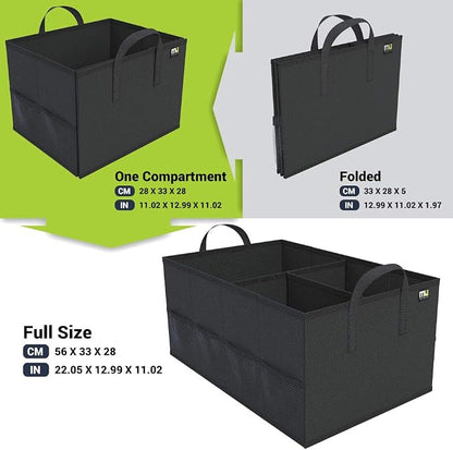 MIU COLOR Trunk Organizer for Car, Car Organizer, 8 Mesh Pockets Trunk Organizer for SUV, Non-Slip Bottom, Storage Organizer for Sedans, Van, Jeep, Grocery, 2 Compartments, Black 22"x13"x11"