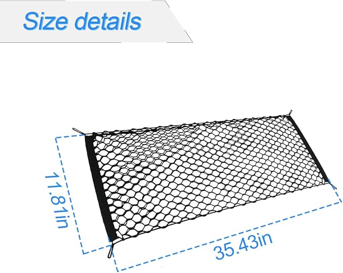 Car Rear Cargo Net, Adjustable Elastic Storage Organizer Net, Trunk Cargo Storage Net, Universal Fit for Car, Vehicle, SUV (35.4" x 11.8")