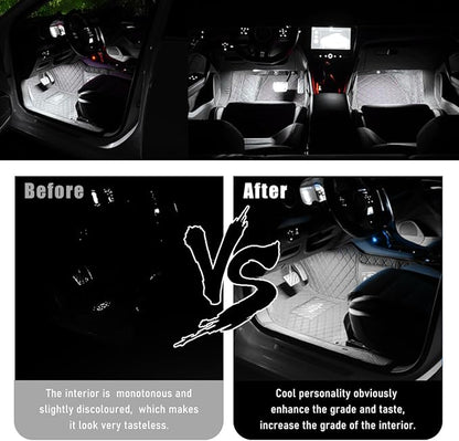 Wevdn Car Interior LED Strip Light, 12V 24 LED Waterproof Neon Ambient Night Light with USB Port, Automotive Atmosphere Decorative Under Dash Lighting Kit, Car Accessories (White)