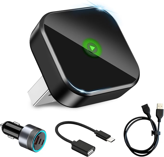 2-in-1 Mini Wireless CarPlay Adapter for Apple iPhone & Android Auto Adapter,2025 Upgrade Wired to Wireless,Plug & Play, Fast Stable Connection Car Play for iOS 10+/Android 11+,USB-A/Type-C Cable