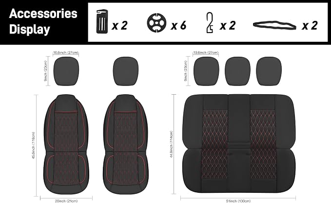 CAROMOP Faux Leather Car Seat Covers Full Set,Luxury and Comfortable Covers for Cars,Split Bench Compatible Car Interior Covers,Universal Fit for Suvs,Vans,Trucks,Airbag Compatible(5-Seat Black/Red)