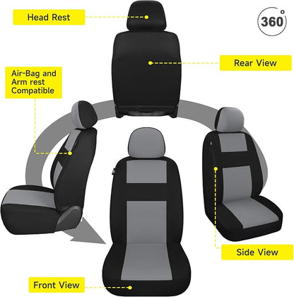 VarCozy Seat Covers for Car Front Pair, Breathable Cloth Front Car Seat Covers, Universal Cloth Seat Covers for SUV Sedan Van, Automotive Interior Covers, Airbag Compatible