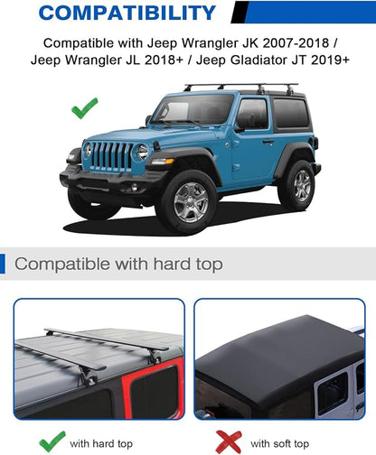 Wonderdriver Heavy Duty 330lb Roof Rack Cross Bars Compatible with Jeep Wrangler JK JL Gladiator JT 2007-2026, 2 & 4 Door Aluminum Crossbars Rooftop Cargo Bag Kayak Bike Carrier