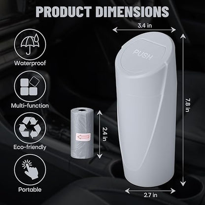Car Trash Can Bin with Lid - Car Garbage Can Cup Holder - Grey Mini Leakproof Vehicle Garbage Bin with 20pcs Trash Bags-Automotive Organizers and Storage for Front Back Seat Accessories