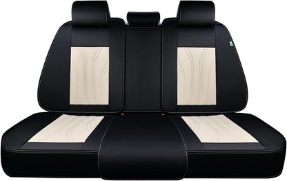 FLORICH Rear Automotive Seat Covers Leather Car Seat Covers Waterproof Back Seat Cover Universal Seat Cushion Protector for Most Cars Trucks SUV-Black&Beige