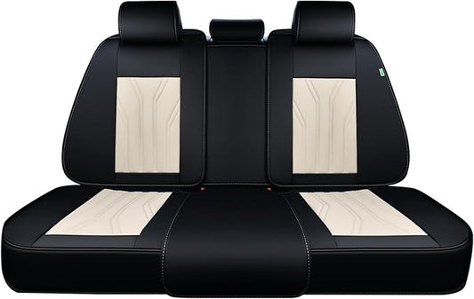 FLORICH Rear Automotive Seat Covers Leather Car Seat Covers Waterproof Back Seat Cover Universal Seat Cushion Protector for Most Cars Trucks SUV-Black&Beige