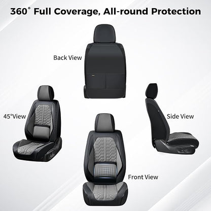 Huidasource Car Seat Covers Front Seat Universal Fit for Most Cars SUV Trucks, 360° Full Wrap Waterproof Leather Seat Cover with Lumbar Support, Cooling＆Heating, Black & Gray