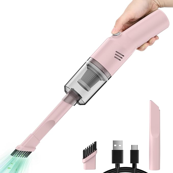 Auloea Portable Mini Car Vacuum Cleaner Pink, High Power Cordless(400g) Handheld Rechargeable Vacuum Cleaner for Desk V06