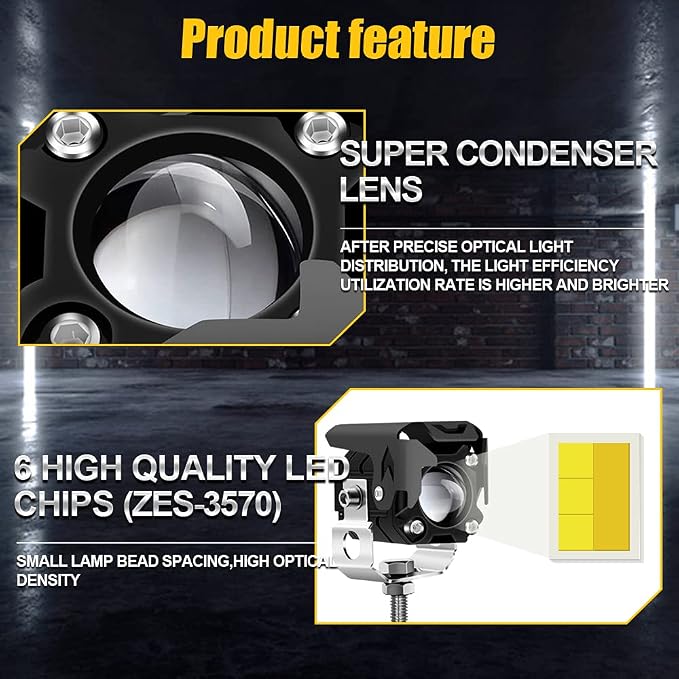 LED Pod Lights, LED off Road Lights 60W 6000lm Amber/Yellow White Dual Color Driving Fog Auxiliary Work Lights Pod for Motorcycle Truck SUV ATV E-Bike Tractor, 2 Packs