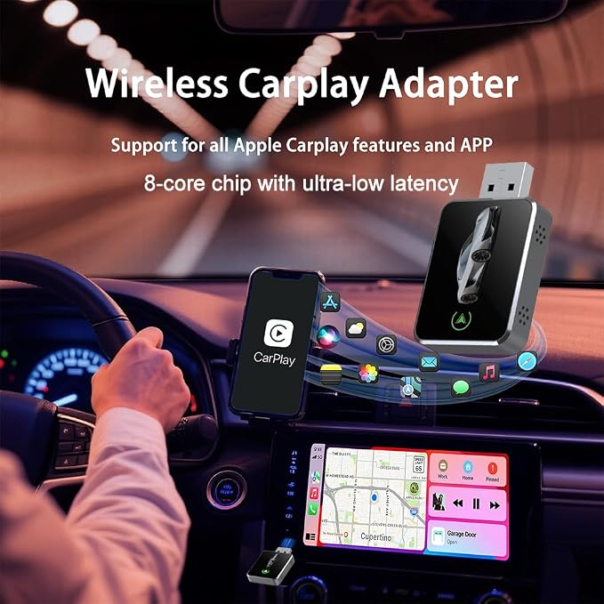 Wireless CarPlay Adapter for iPhone (2026 Upgraded) - Plug & Play USB-C/Type-C Adapter Converts Wired to Wireless CarPlay Android Auto (2-in-1) Multi-Device Support, Lag-Free iOS 10+