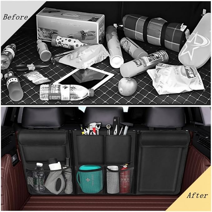 Car Trunk Organizer, Detachable Car Backseat Hanging Organizer with 7 Large Storage Pockets, Collapsible Back Seat Organizer Car Interior Accessories for SUV, Van, Jeep