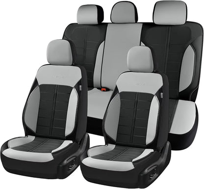 Coverado Leather Seat Covers Car Seat Cover Full Set Automotive 5 Seats Waterproof Car Seat Protectors Universal Fit for Most Cars SUV Trucks, Gray&Black