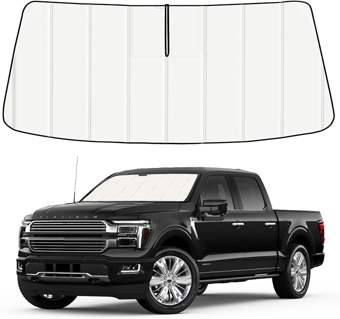 Windshield Sun Shade for Ford F150 2021-2026, Front Window Visor Accessories, Folding Design Blocks Heat & UV Rays Maintain Cool Interior and Save Space