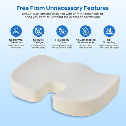 EPSCY Memory Foam U-Shaped Cushion for Coccyx, Hemorrhoid, Sciatica & Tailbone Pain Relief - Pressure Reducing Seat Cushion with Removable Cover - Postpartum Pillow for Office Chair, Wheelchair, Black