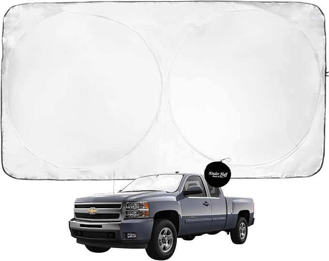 Windshield Sun Shade | Compatible for Chevrolet Silverado 1500 (2007-2013) | Certified 99.87% UVB & 99.02% UVA Car Sun Shade. Award Winning Sunshade - Patented Technology | Car Shades by Kinder Fluff