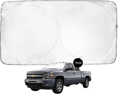 Windshield Sun Shade | Compatible for Chevrolet Silverado 1500 (2007-2013) | Certified 99.87% UVB & 99.02% UVA Car Sun Shade. Award Winning Sunshade - Patented Technology | Car Shades by Kinder Fluff
